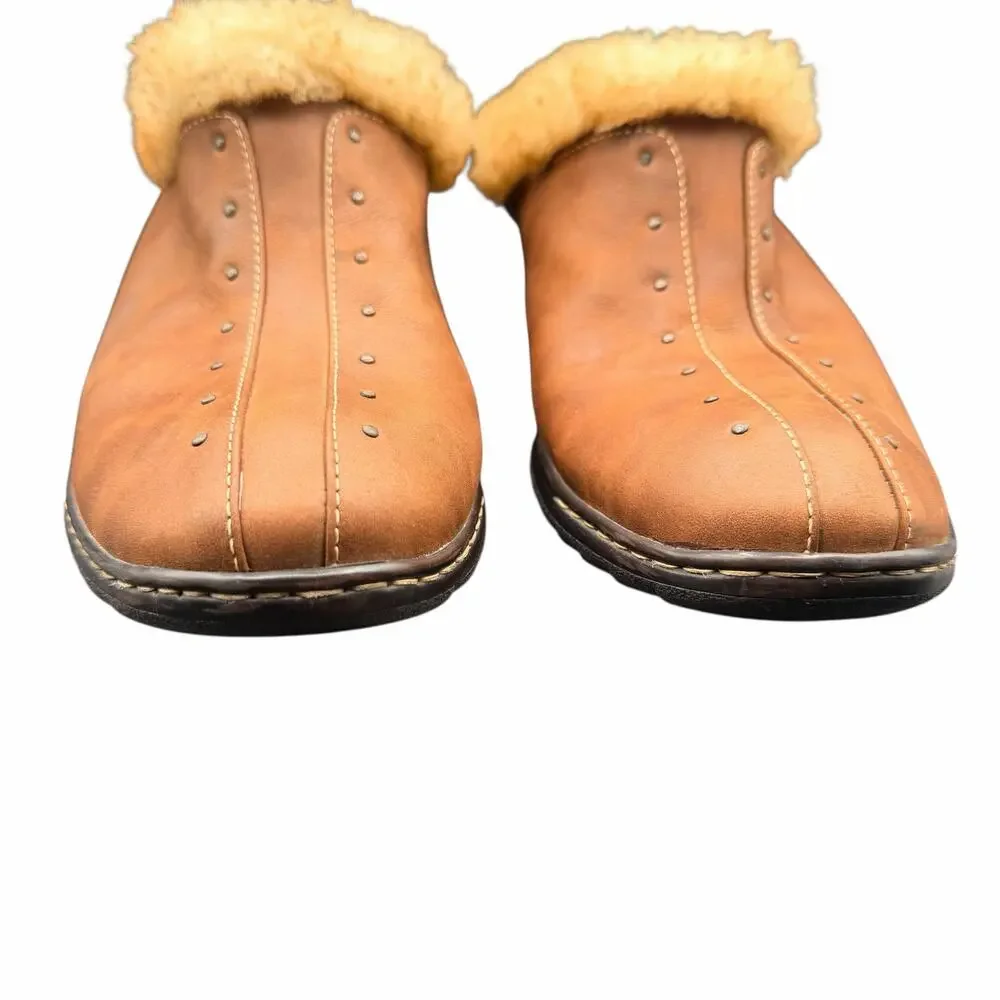 Sofft Brown Leather Shearling Clogs Mules Size 9M Cozy Comfort